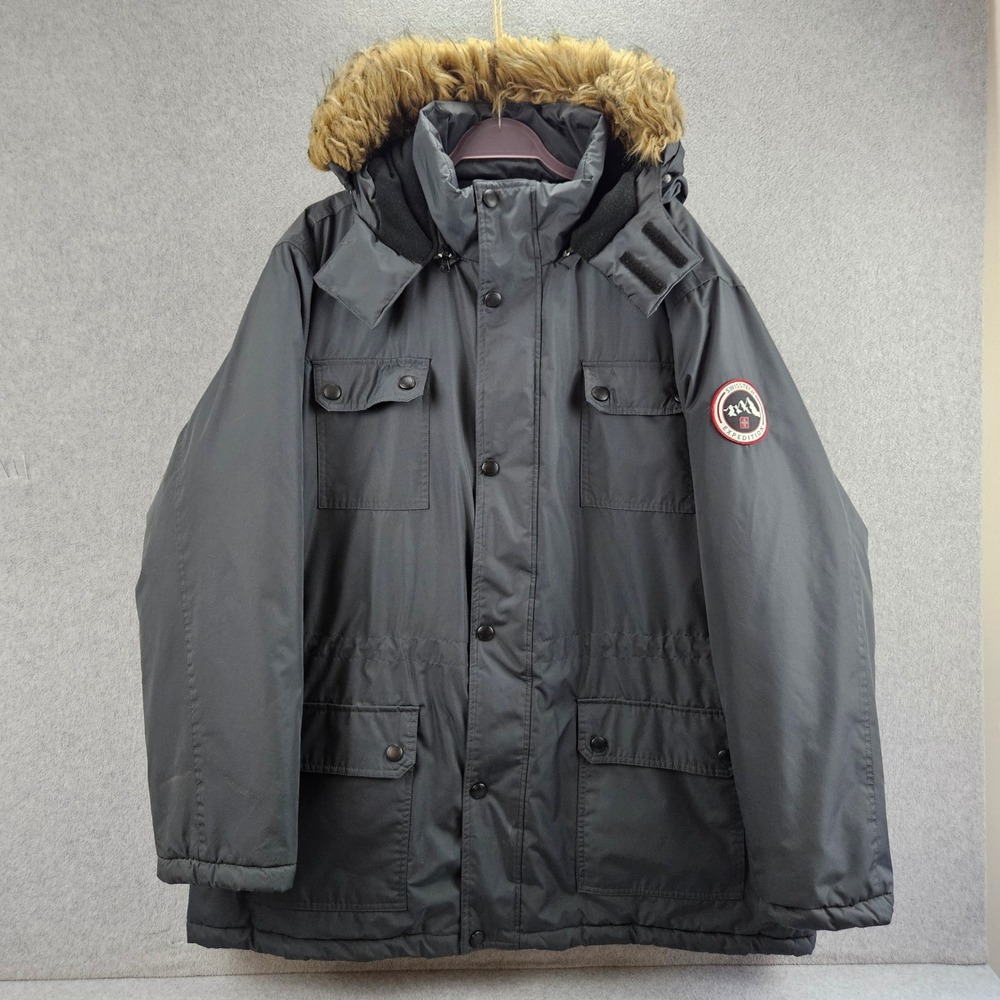 SWISSTECH Expedition Parka Men 3XL Gray Faux Fur Hood Heavy Winter Coat Warm